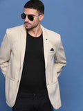 Men's Cream Solid Single Breasted Cotton Blazer