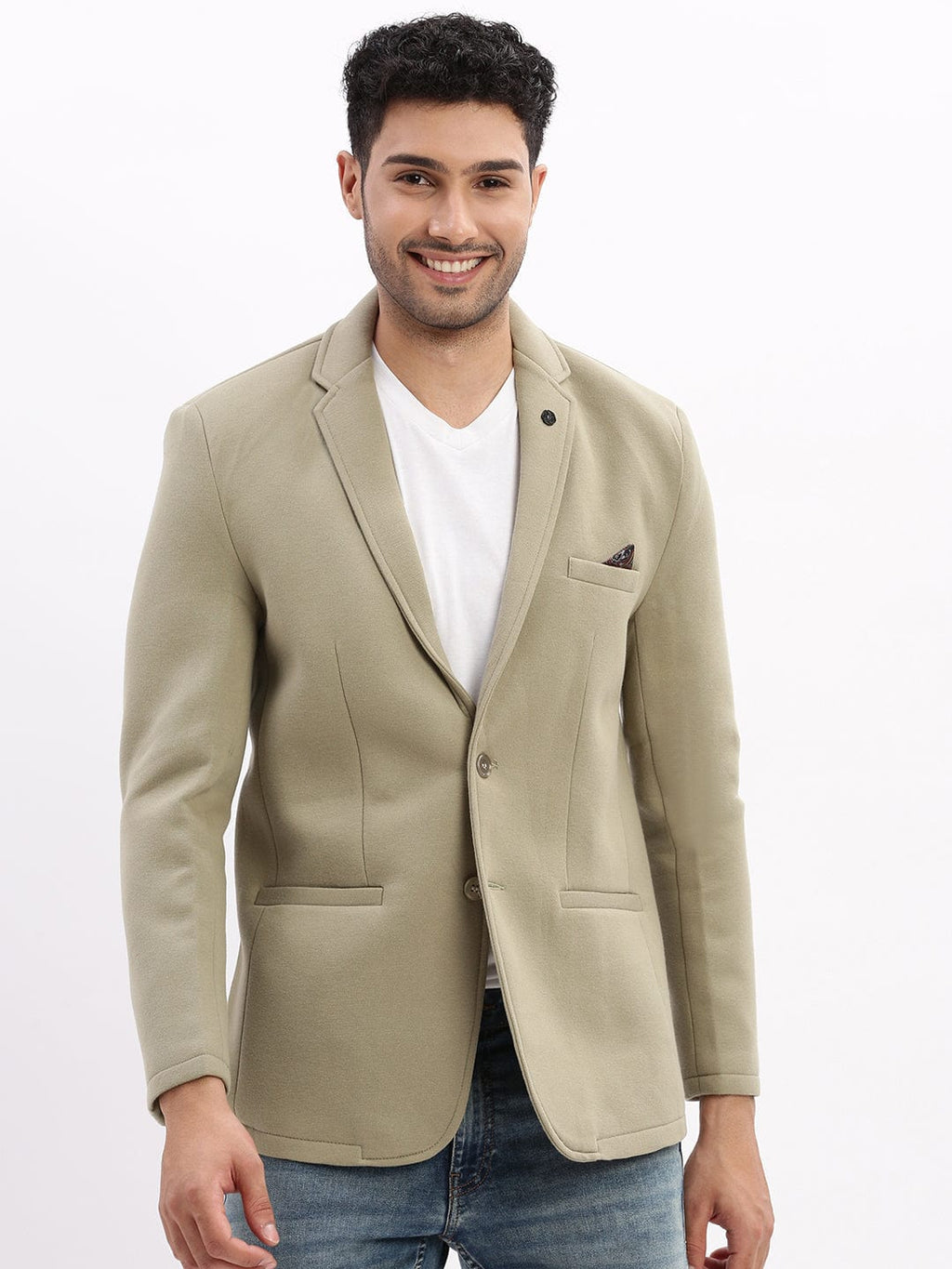 Men's Green Slim-Fit Notched Lapel Collar Single Breasted Casual Blazer