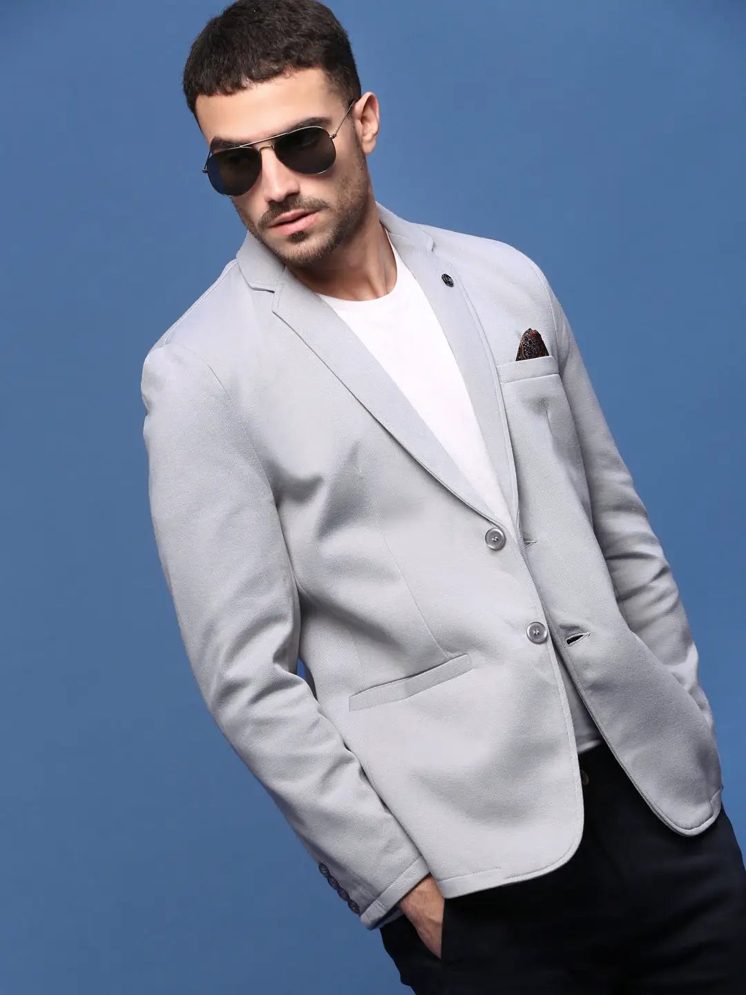 Men's Grey Single Breasted Slim Fit Blazer