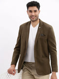 Men's Olive Cotton Single Breasted Casual Blazer