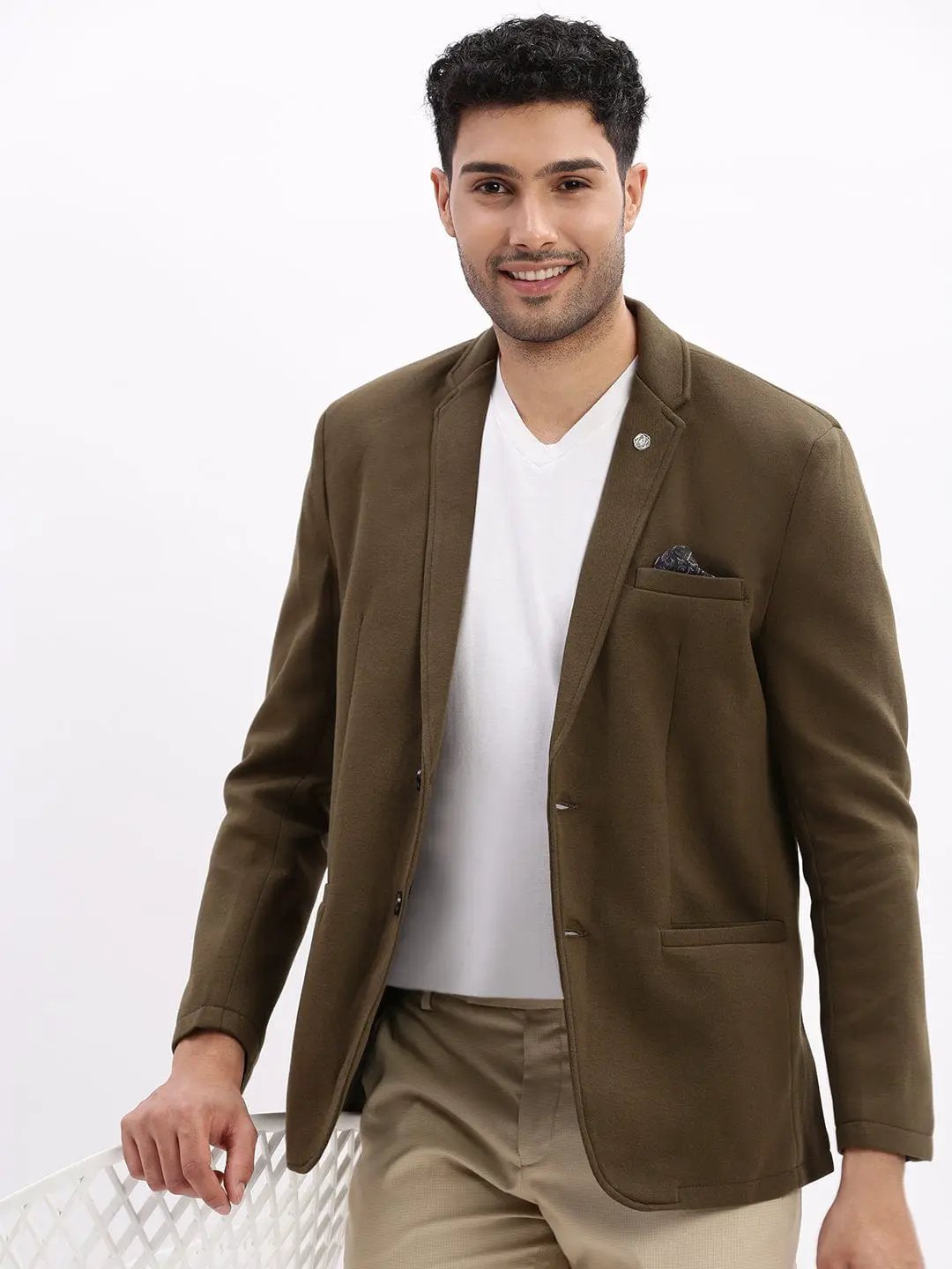 Men's Olive Cotton Single Breasted Casual Blazer