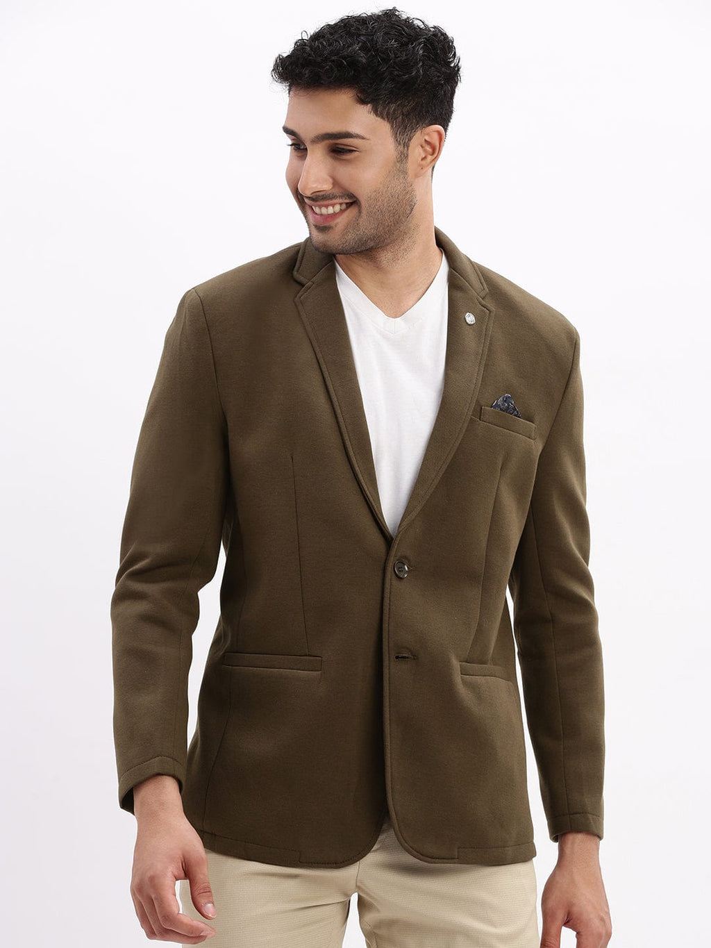 Men's Olive Cotton Single Breasted Casual Blazer