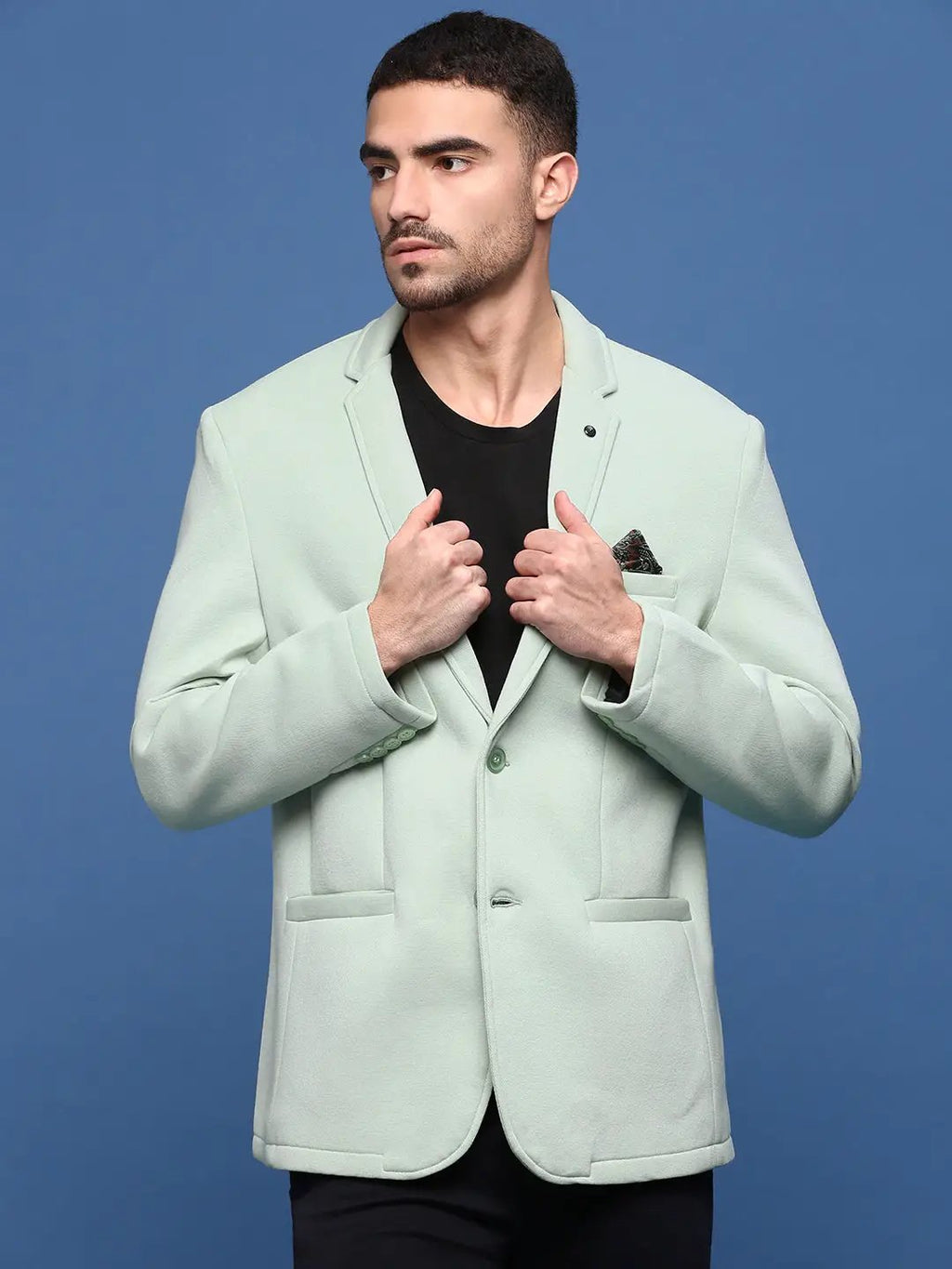 Men's Sea Green Slim Fit Single Breasted Notched Lapel Cotton Blazers