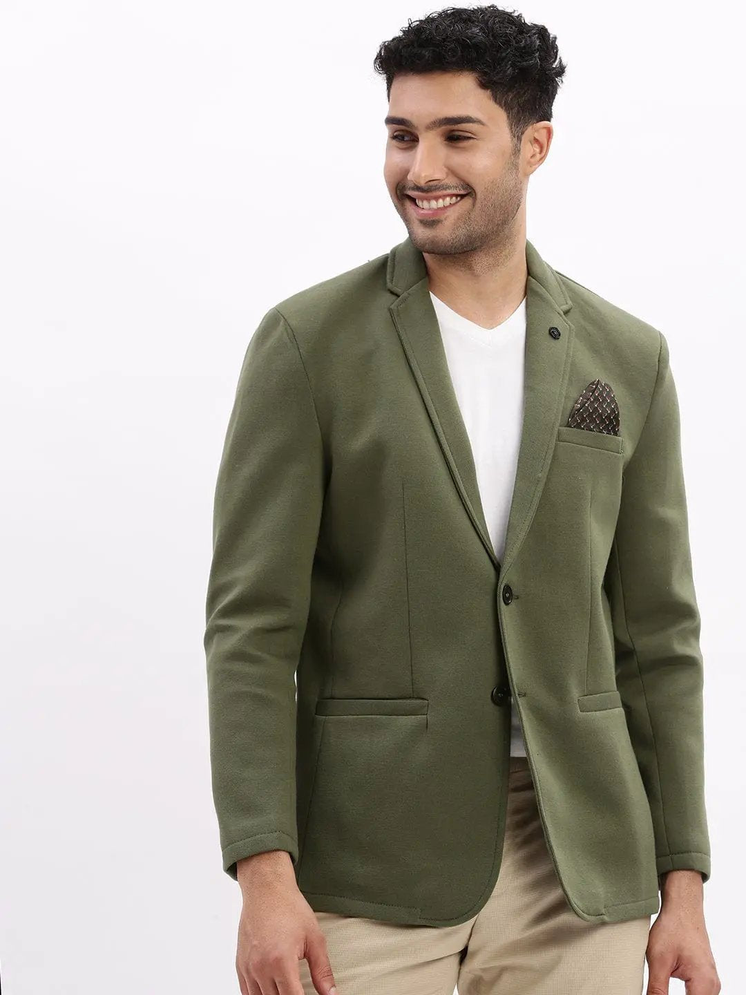 Men's Solid Green Single Breasted Casual Blazer