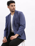 Men's Blue Notched Lapel Slim Fit Cotton Single Breasted Blazer