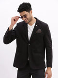 Men's Black Slim-Fit Single Breasted Notched Lapel Collar Cotton Casual Blazer