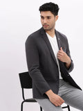 Men's Charcoal Slim-Fit Single Breasted Notched Lapel Collar Cotton Casual Blazer