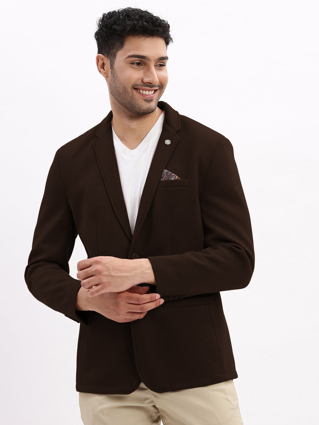 Men's Coffee Brown Single-Breasted Slim Fit Blazer with Notched Lapel