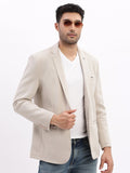 Men's Cream Slim-Fit Single-Breasted Notched Lapel Collar Casual Blazer