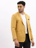 Men's Mustard Slim-Fit Notched Lapel Collar Single Breasted Cotton Casual Blazer