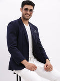 Men's Navy Blue Slim Fit Cotton Single Breasted Blazer