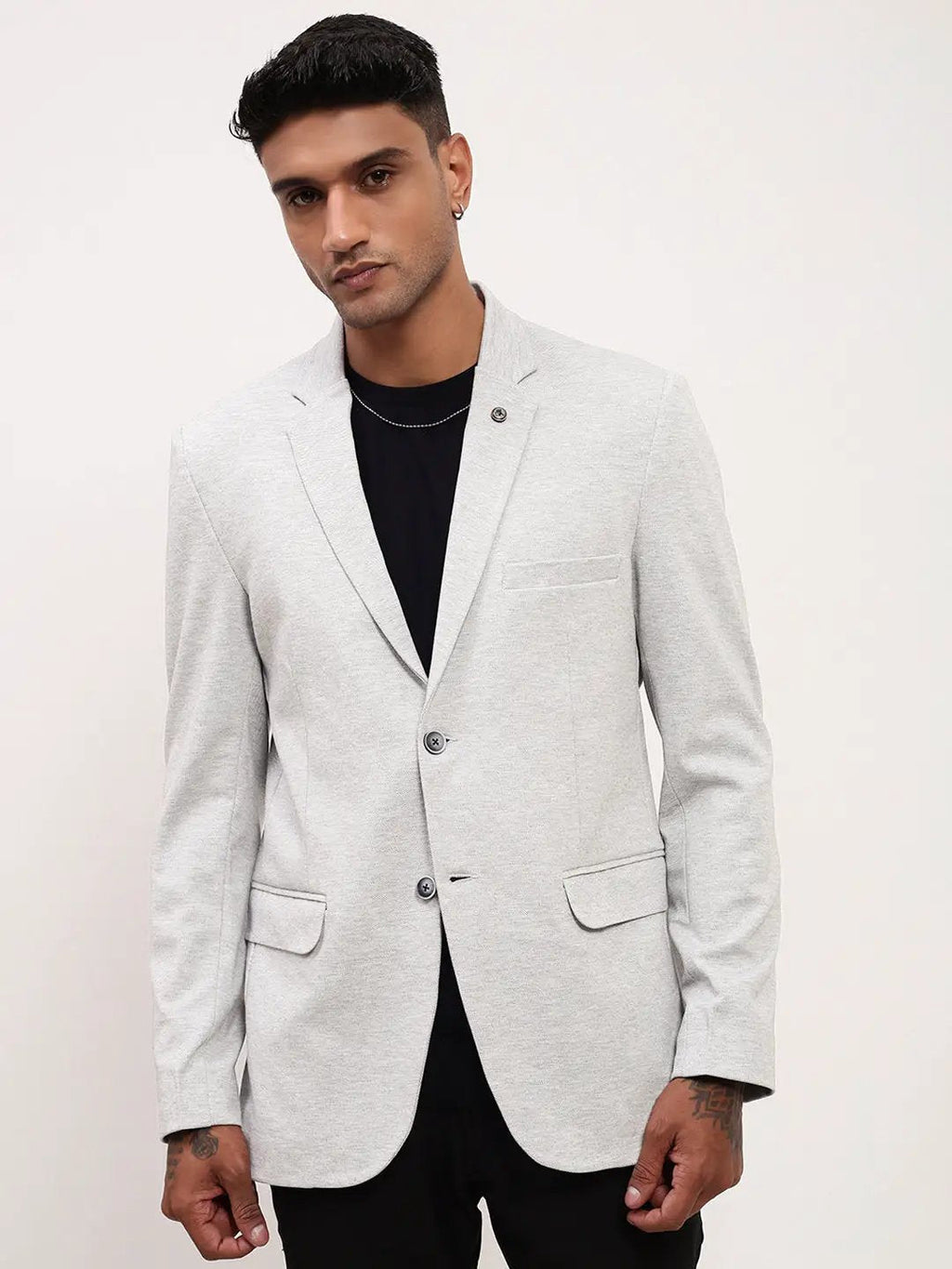 Men's Off White Single-Breasted Slim Fit Blazer with Notched Lapel