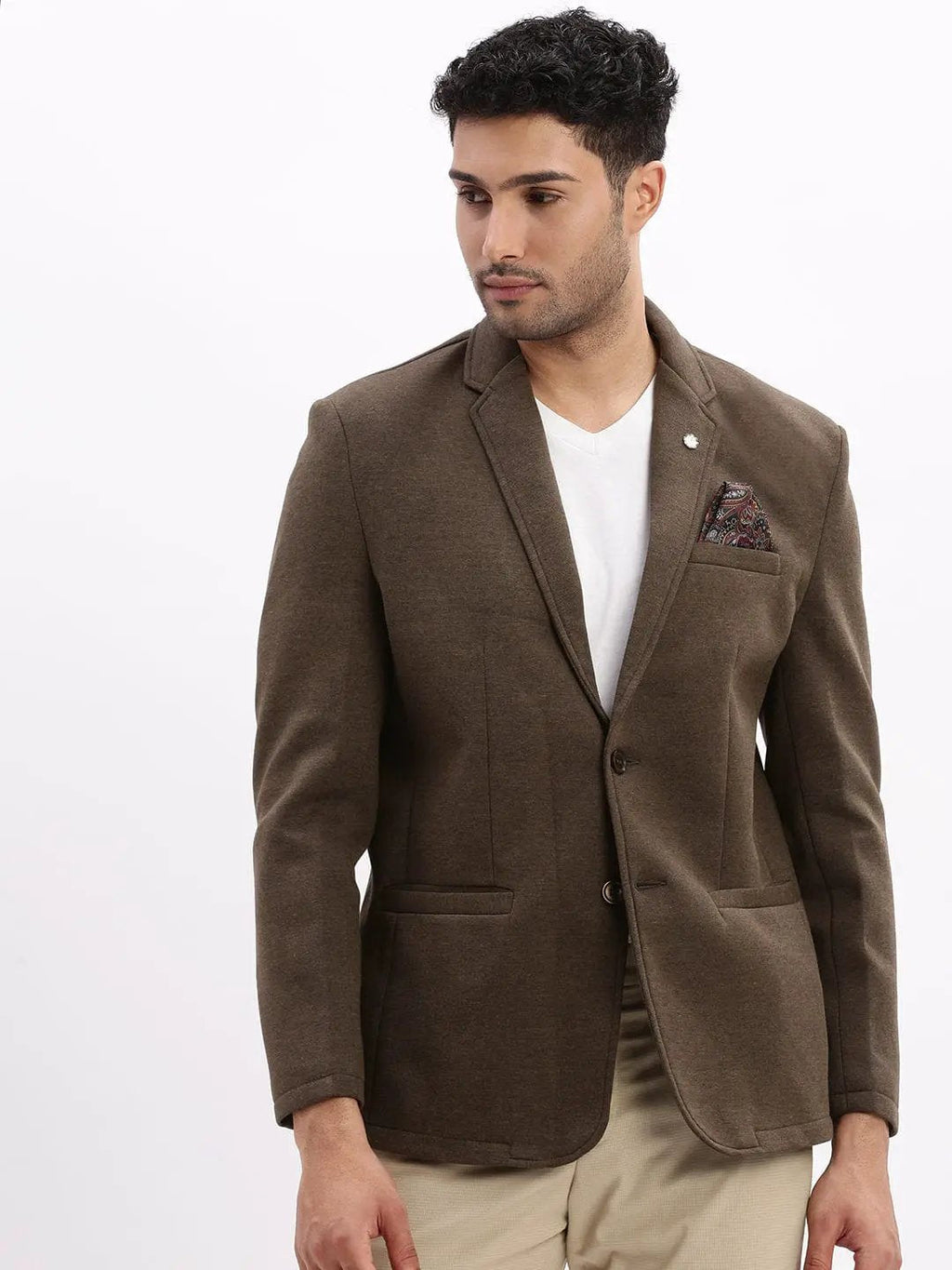Men's Olive Slim-Fit Single Breasted Notched Lapel Collar Cotton Casual Blazer