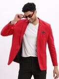 Men's Red Single Breasted Notched Lapel Collar Casual Blazer