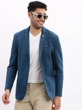 Men's Teal Notched Lapel Slim Fit Cotton Single Breasted Blazer