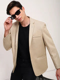 Men's Beige Solid Slim Fit Single Breasted Blazer