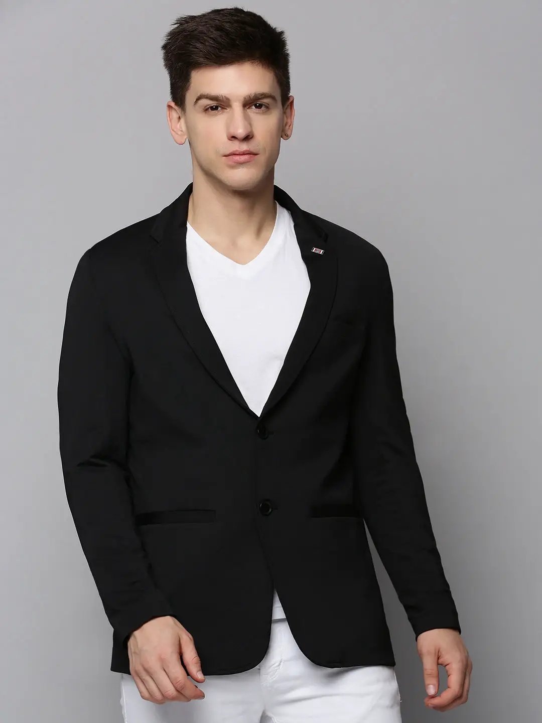 Men's Black Notched Lapel Open Front Blazer