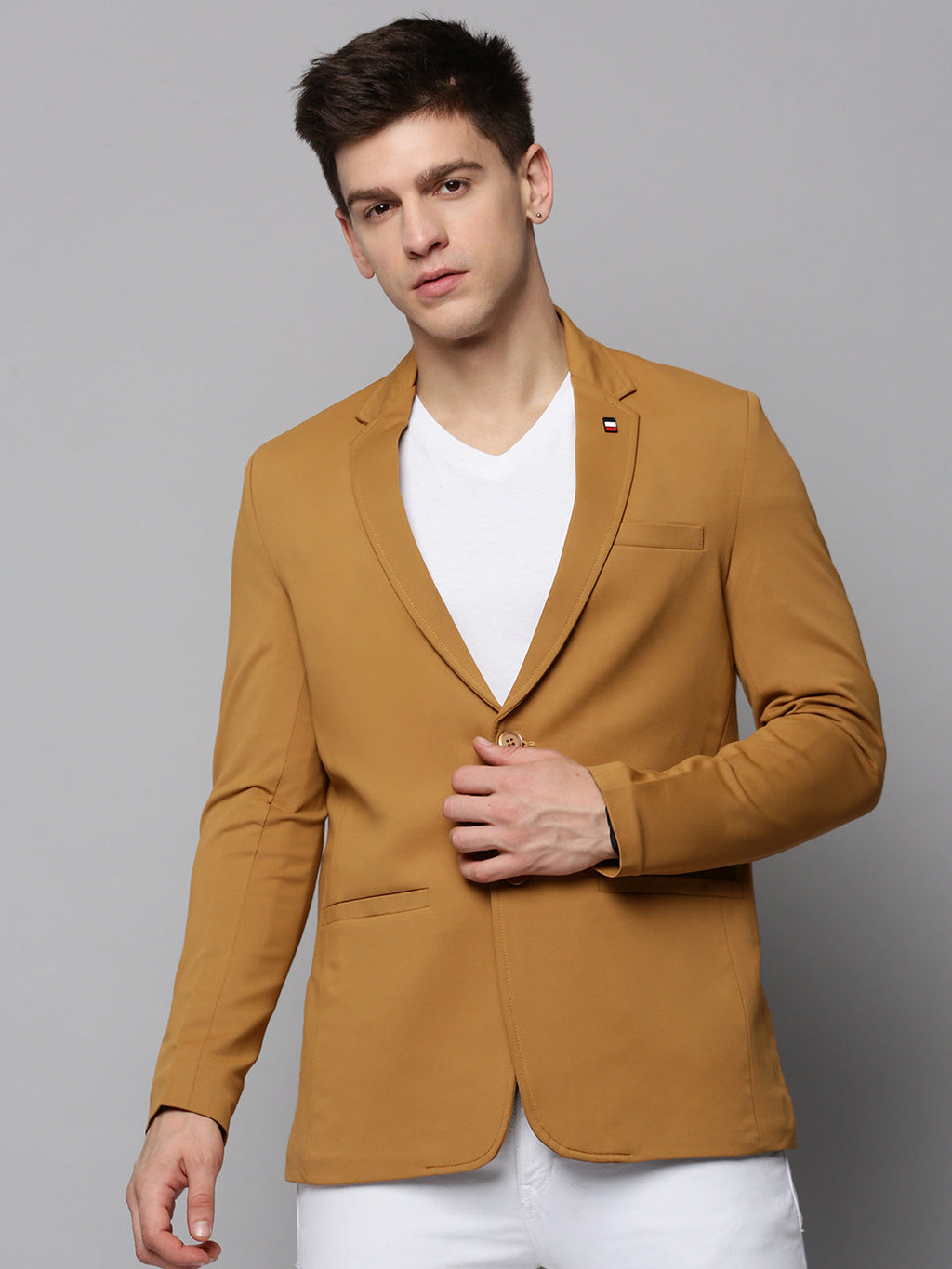 Men's Gold Single-Breasted Casual Blazer