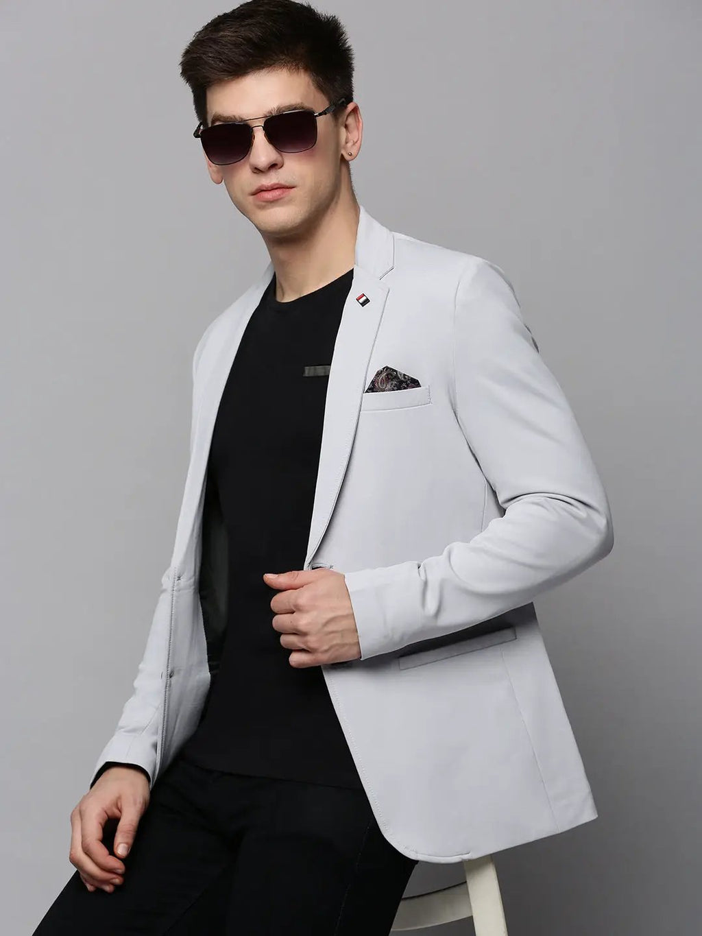 Men's Grey Single Breasted Front Blazers