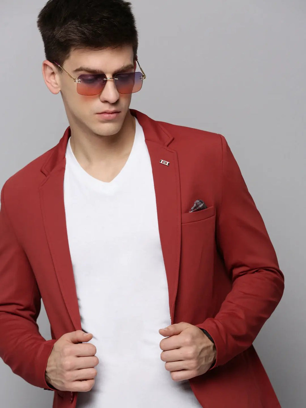 Men's Rust Single-Breasted Casual Blazers