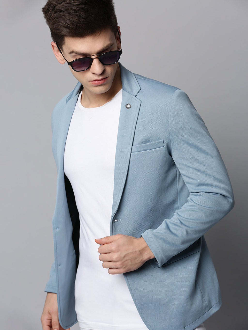 Men's Blue Cotton Single-Breasted Blazers