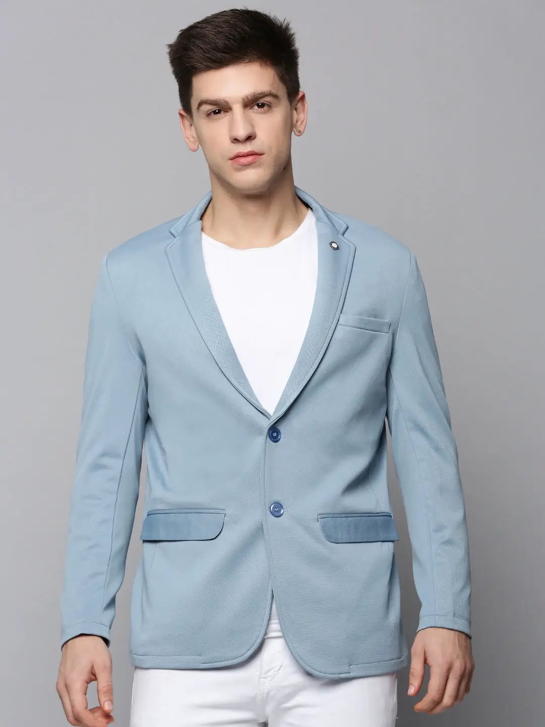 Men's Blue Cotton Single-Breasted Blazers