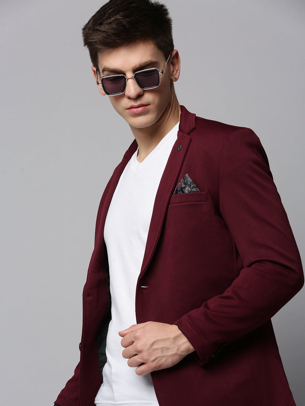 Men's Red Cotton Notched Lapel Single Breasted front Blazer