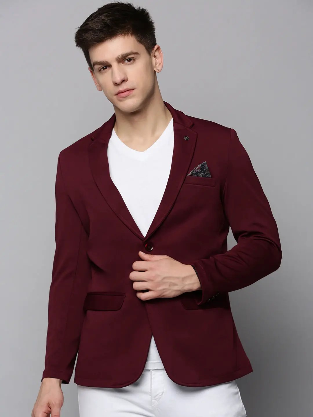 Men's Red Cotton Notched Lapel Single Breasted front Blazer