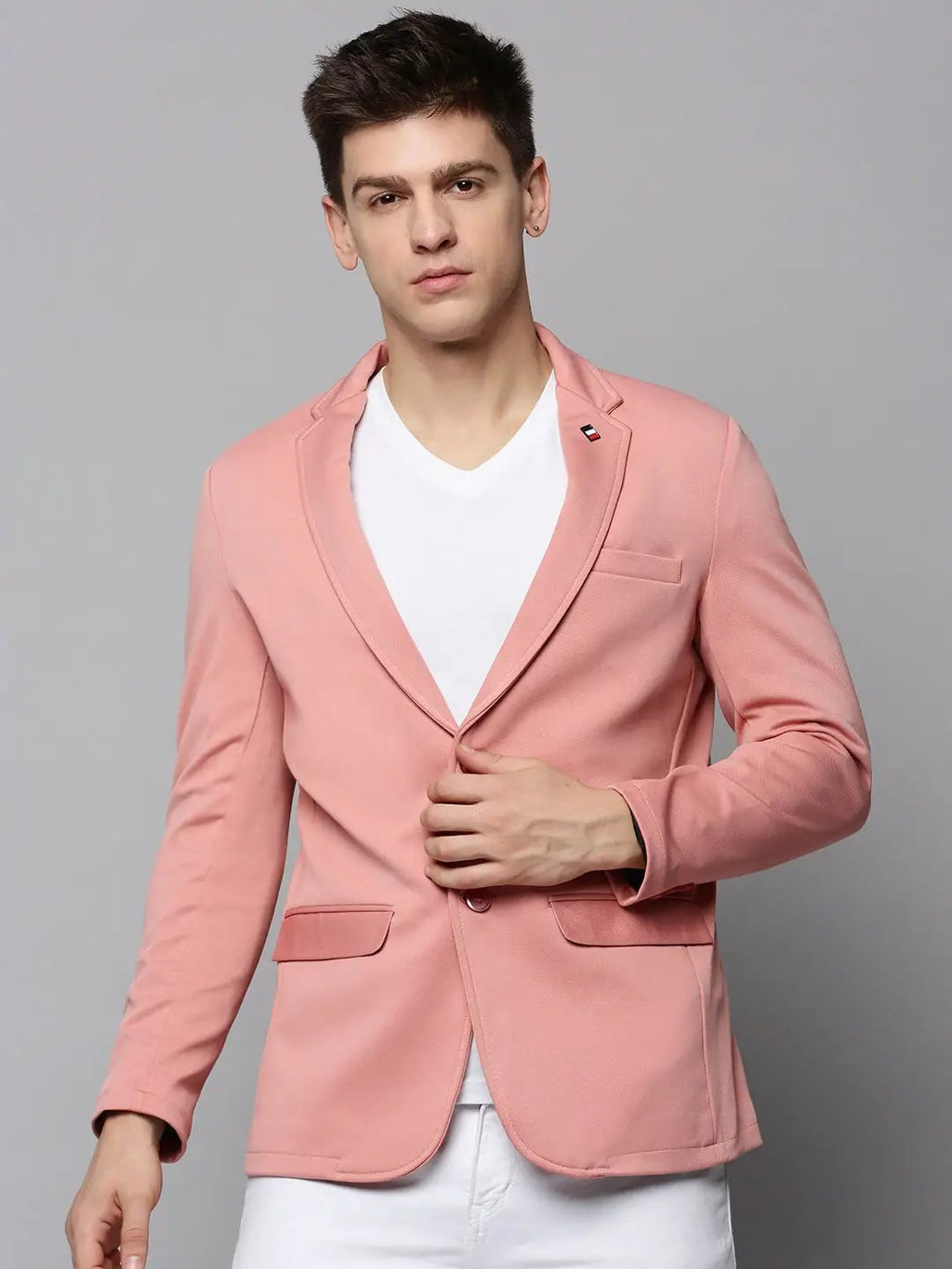 Men's Pink Single Breasted Cotton Casual Blazers