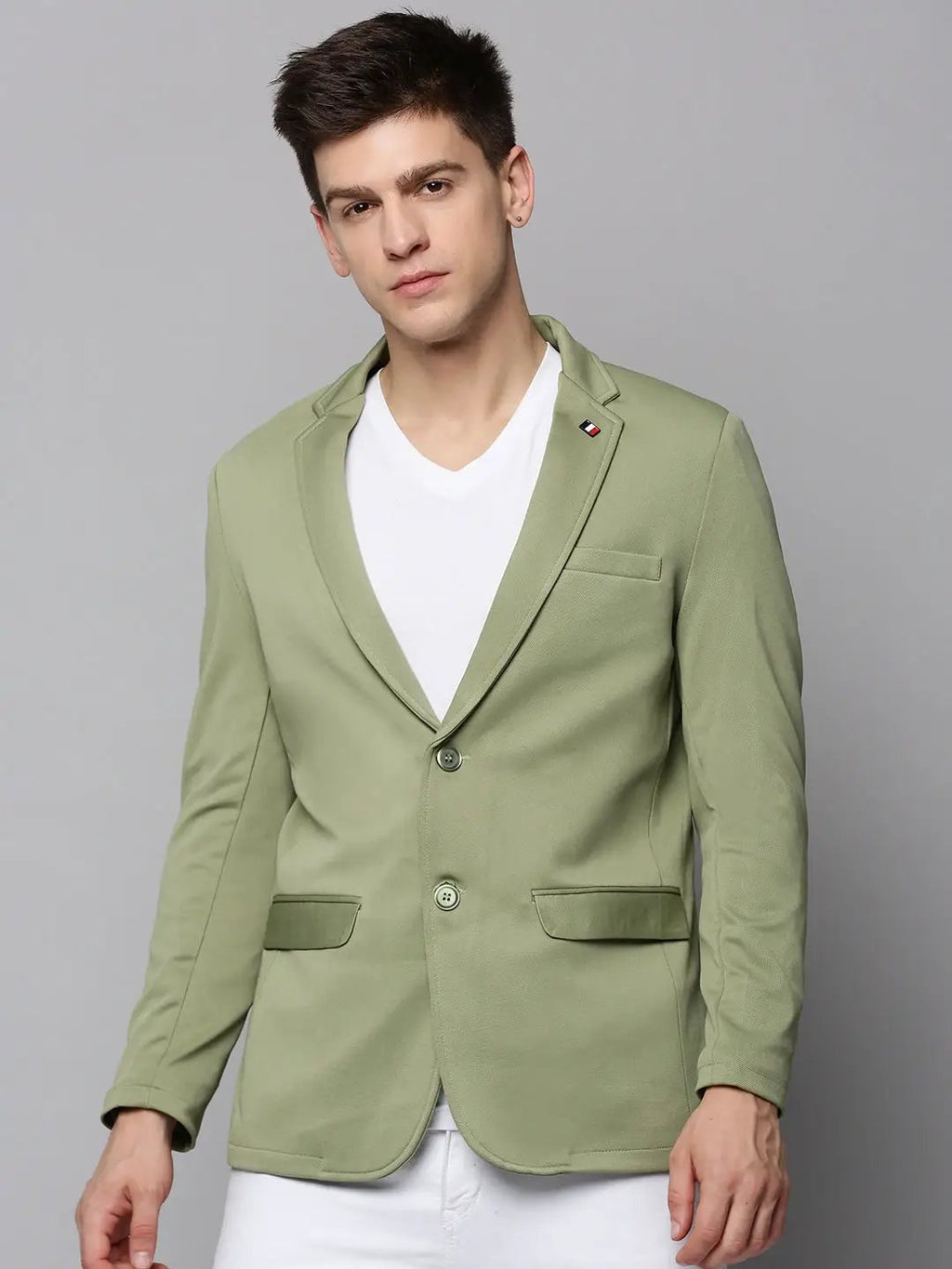 Men's Sea Green Cotton Open Front Casual Blazer