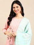 Women's Peach Beads and Stones Chanderi Silk Kurta Set with Sharara & Dupatta