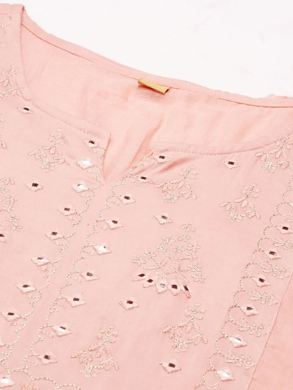 Women's Peach Floral Yoke Design Pleated Mirror Work Kurta Sets with Dupatta