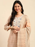 Women's Peach Floral Straight Kurta Set with Dupatta