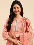 Women's Floral Pink Printed Ethnic Straight Kurta Set with Dupatta