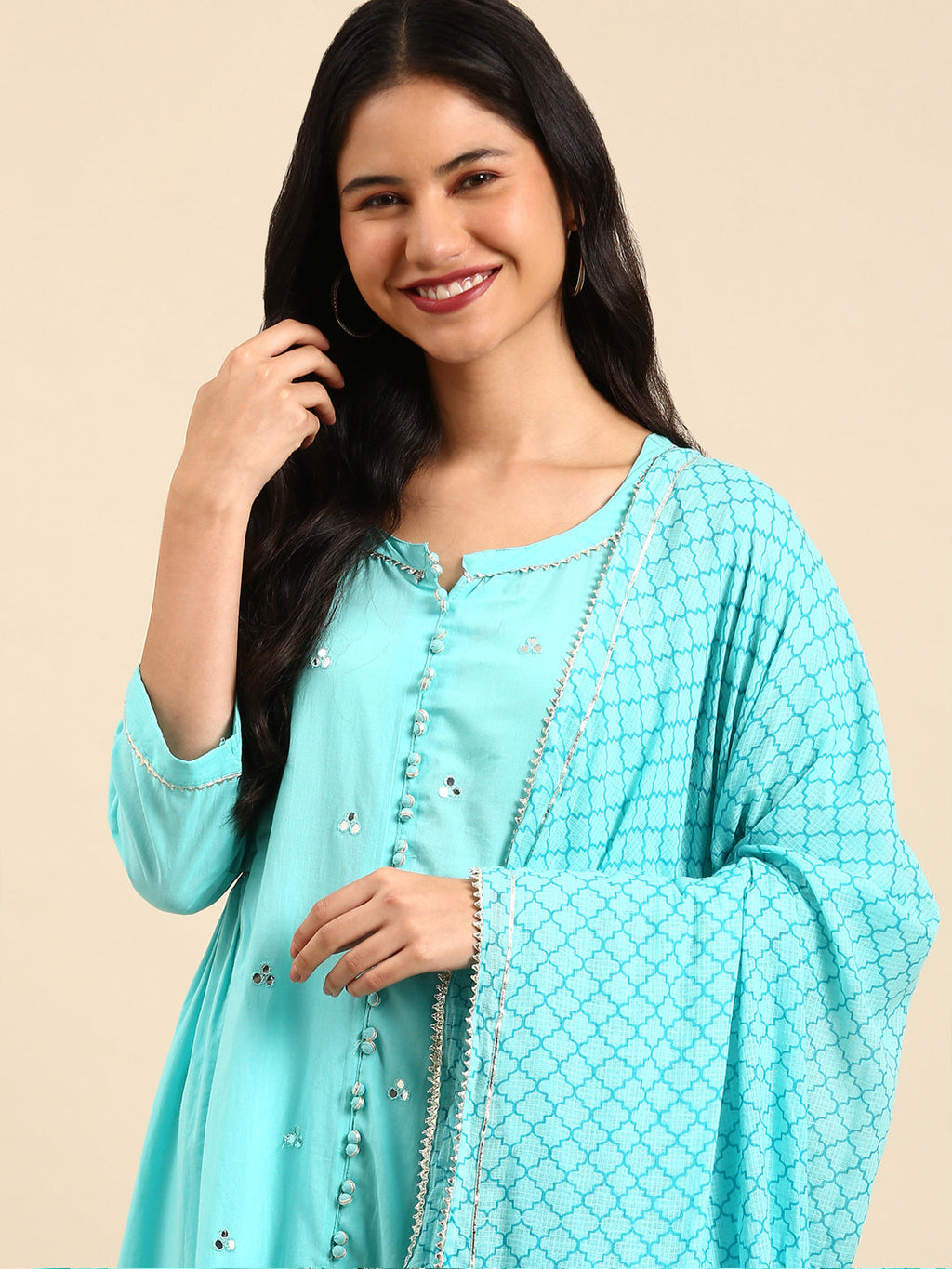 Women's Solid Blue Anarkali Kurta Set with Dupatta