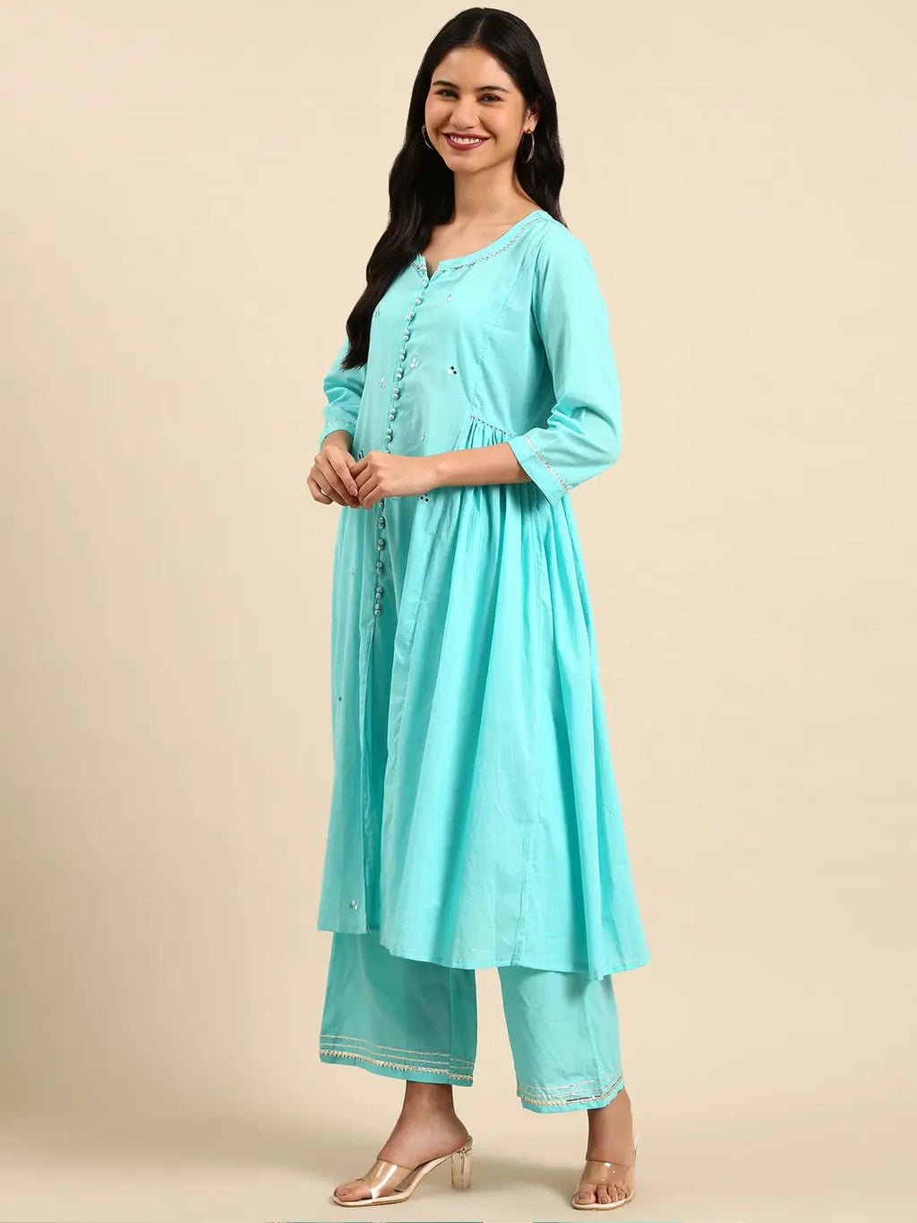 Women's Solid Blue Anarkali Kurta Set with Dupatta