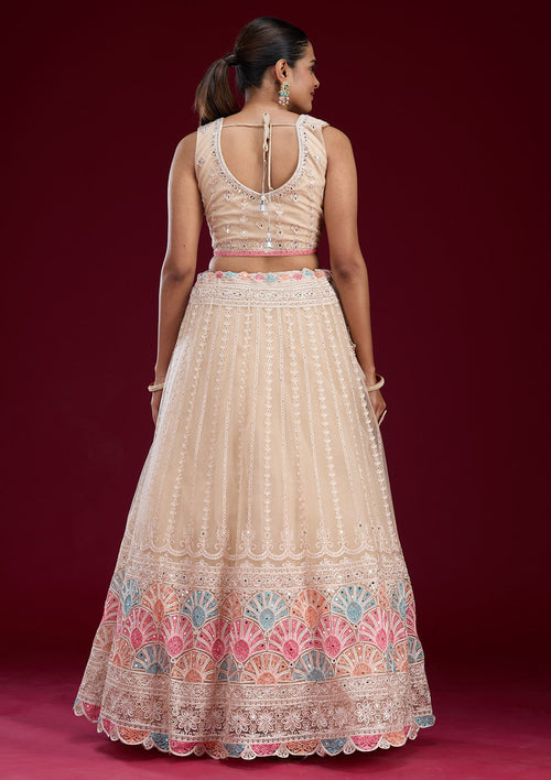 Cream Silver Zariwork Net Readymade Lehenga