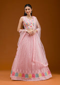 Baby Pink Threadwork Net Readymade Lehenga