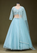 Sky Blue Silver Zariwork Net Readymade Lehenga