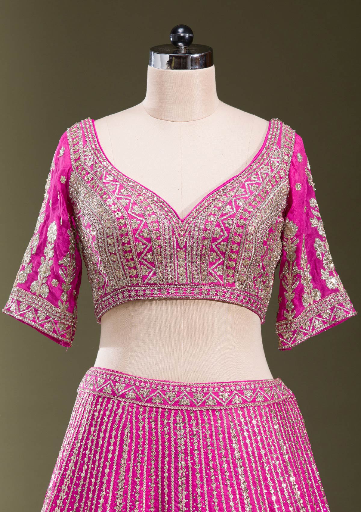Rani Pink Zariwork Semi Crepe Readymade Lehenga