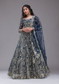 Peacock Blue Threadwork Net Readymade Lehenga