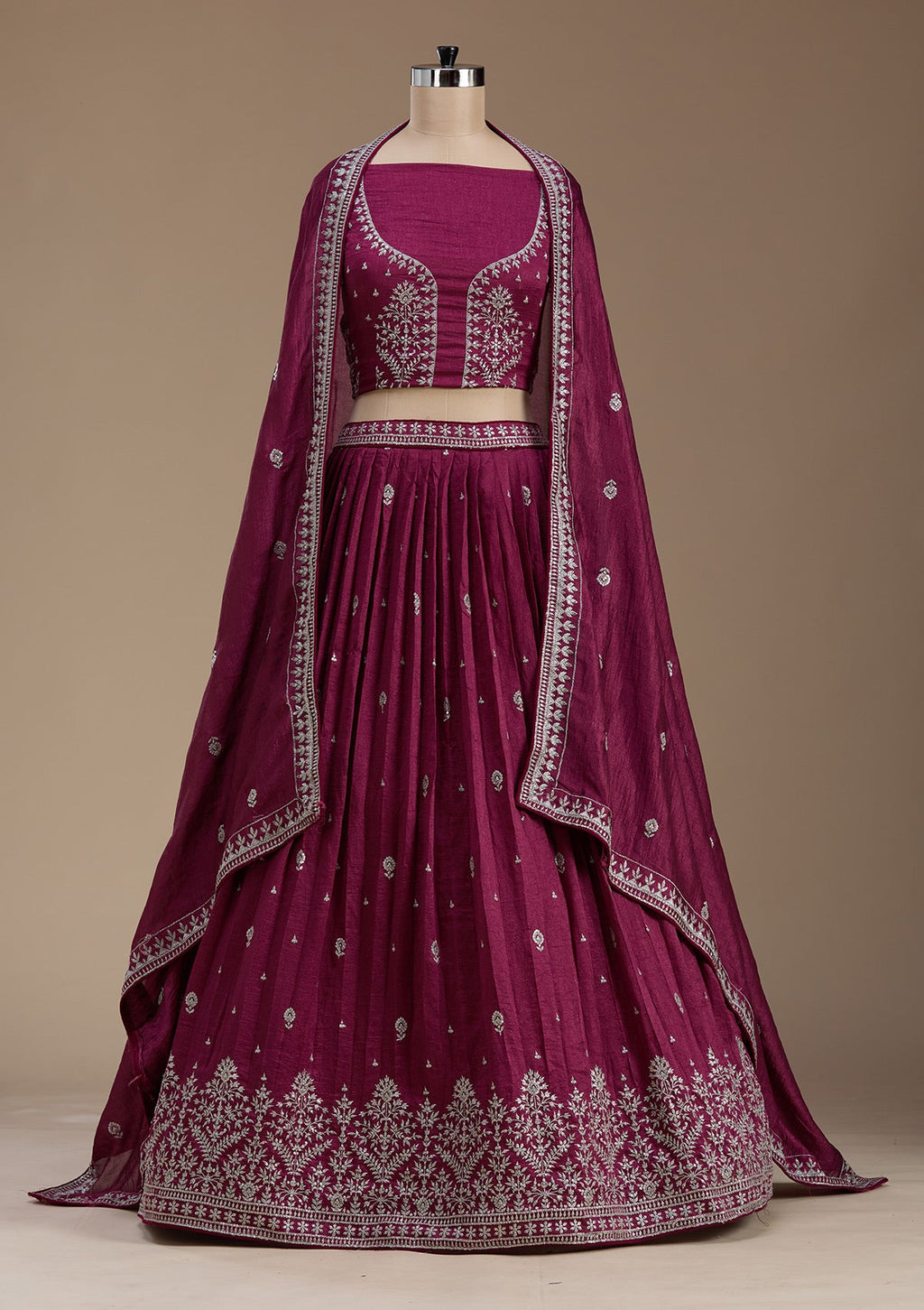 Purple Zariwork Net Semi-Stitched Lehenga