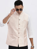 Men's Peach Printed Ethnic Nehru Jacket