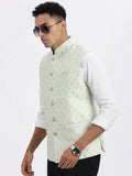 Men's Green Floral Printed Nehru Jackets