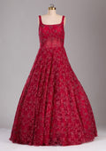Red Glitter Net Readymade Gown