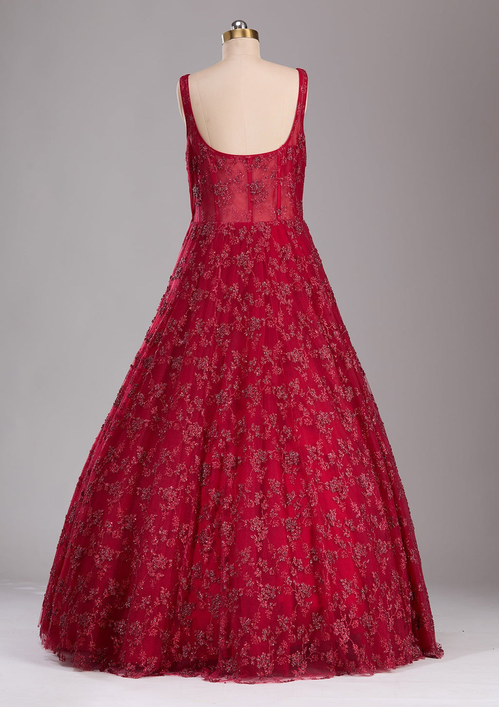 Red Glitter Net Readymade Gown