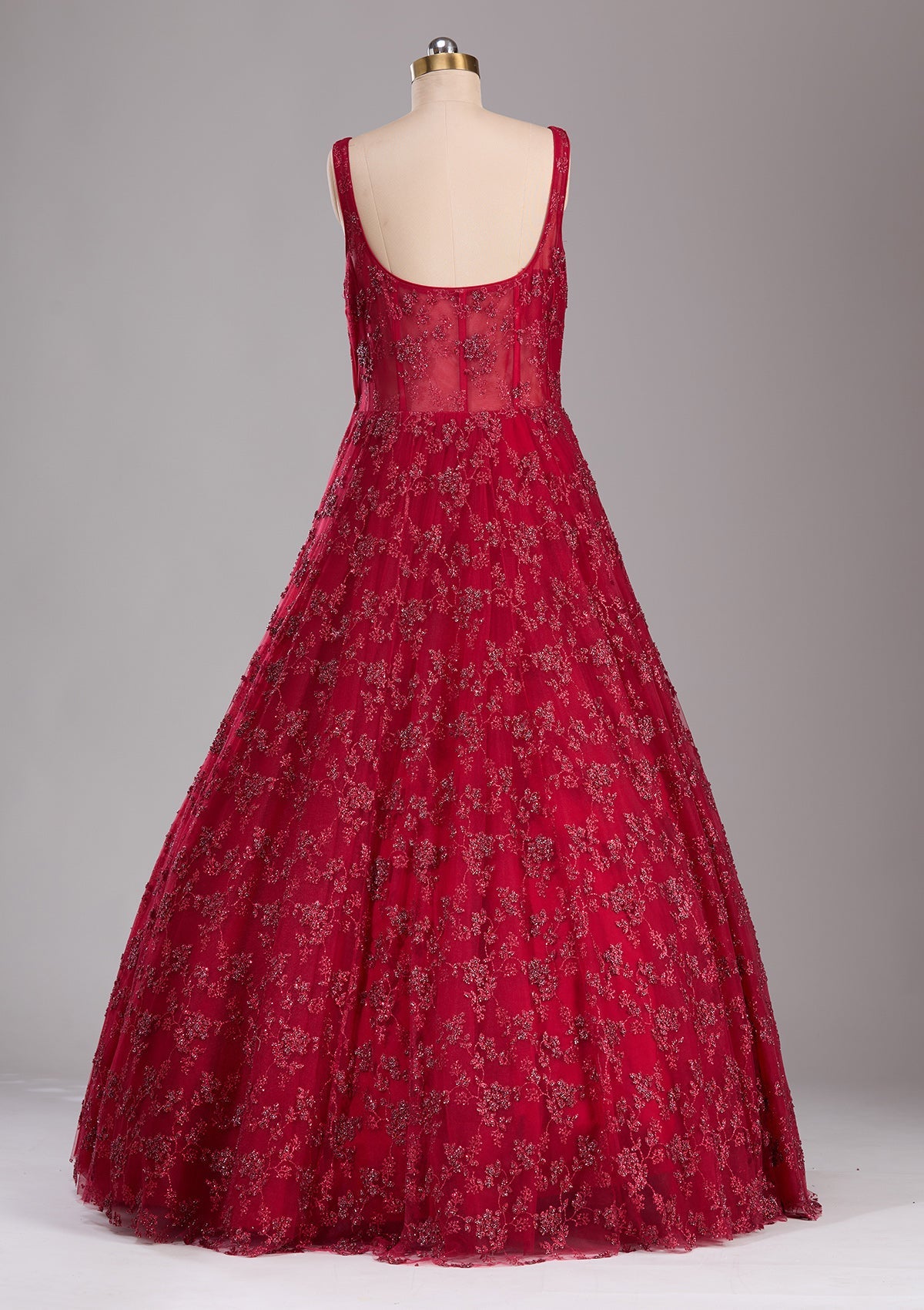 Red Glitter Net Readymade Gown