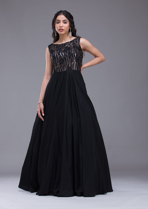 Black Sequins Satin Gown