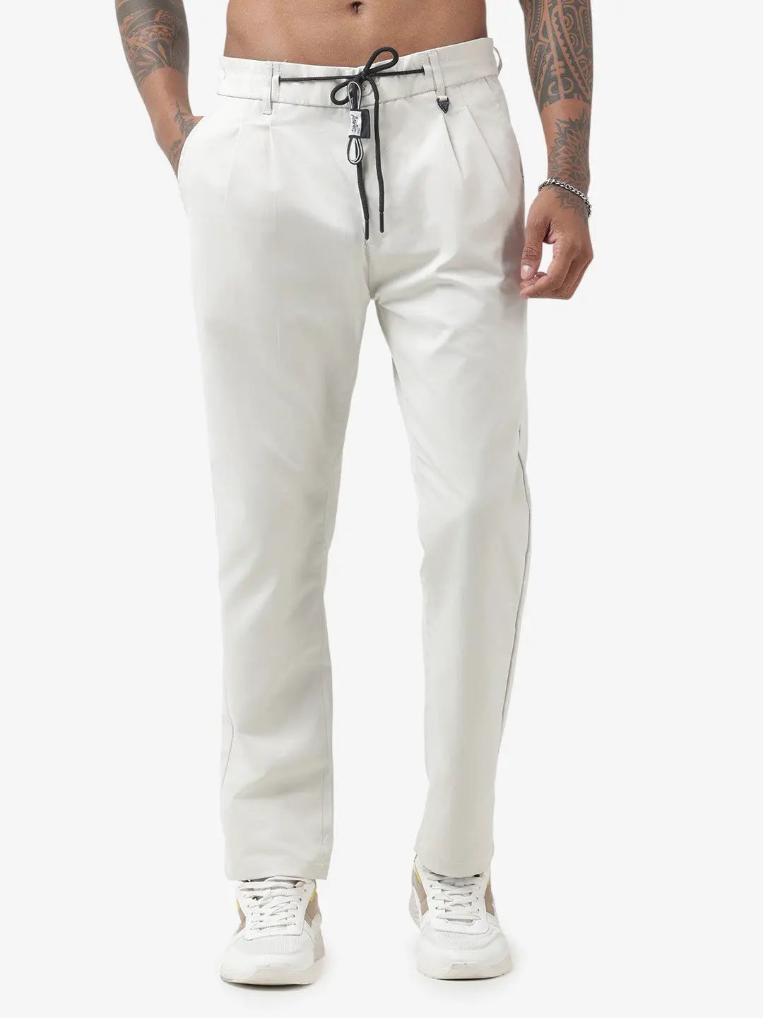 Men's Off-White Slim Fit Trouser with Drawstring