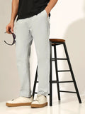 Men's Pleated Grey Straight Fit Trouser with Drawstring